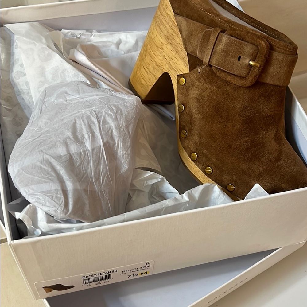 Veronica Beard Brown Suede Mules with Chunky Heel